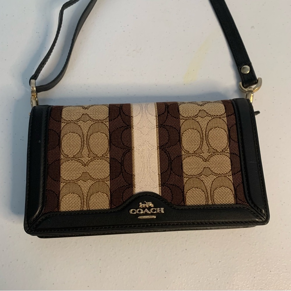 Coach Anna Foldover Clutch Crossbody In Signature Jacquard With Stripe